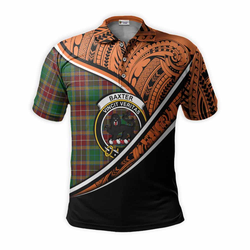 Tartan Vibes Clothing Baxter Crest Tartan Polo Shirt with Maori Tattoo Style - Orange Version