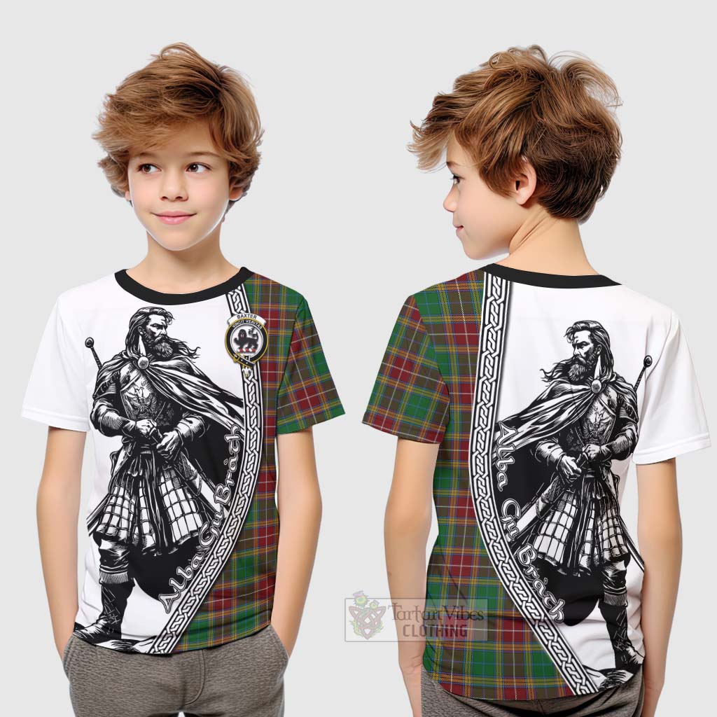 Tartan Vibes Clothing Baxter Tartan Clan Crest Kid T-Shirt with Highlander Warrior Celtic Style