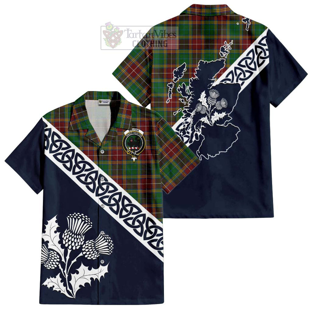 Tartan Vibes Clothing Baxter Tartan Short Sleeve Button Shirt Featuring Thistle and Scotland Map