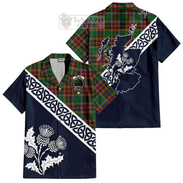 Baxter Tartan Short Sleeve Button Shirt Featuring Thistle and Scotland Map