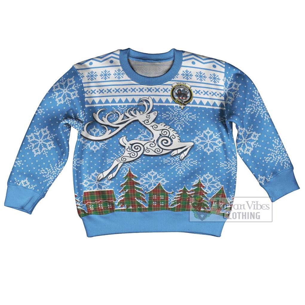 Tartan Vibes Clothing Baxter Clan Christmas Kid Ugly Sweater with Tartan and Celtic Raindeer Style