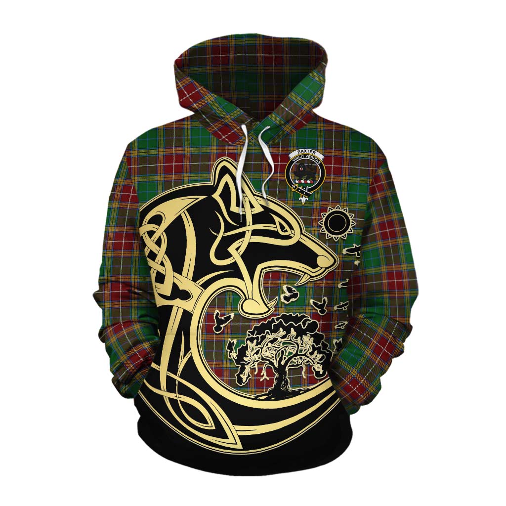 Tartan Vibes Clothing Baxter Tartan Cotton Hoodie with Family Crest Celtic Wolf Style