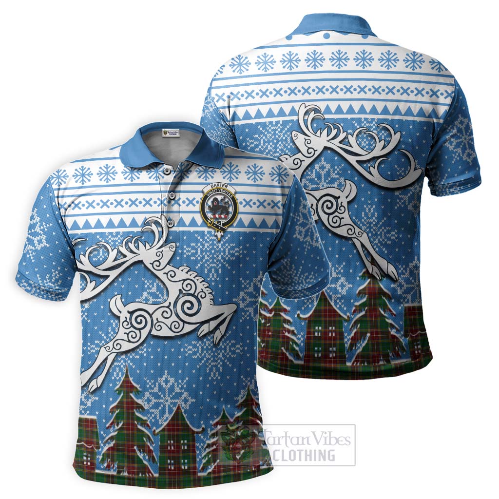 Tartan Vibes Clothing Baxter Clan Christmas Polo Shirt Celtic Reindeer Style