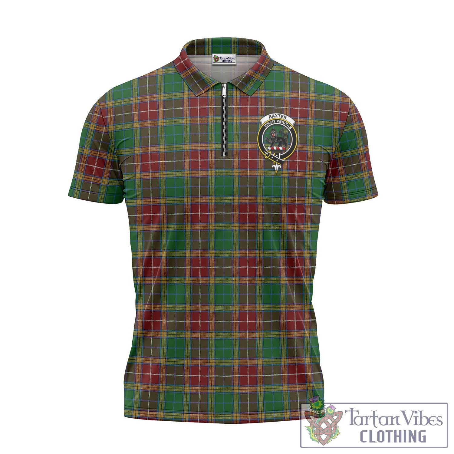 Tartan Vibes Clothing Baxter Tartan Zipper Polo Shirt with Family Crest