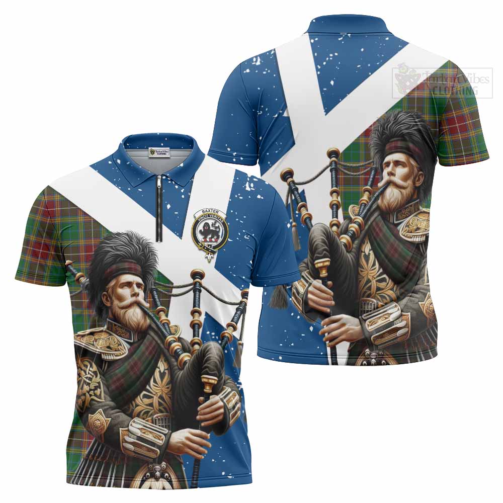 Tartan Vibes Clothing Baxter Tartan Zipper Polo Shirt with Family Crest Scottish Bagpiper Vibes