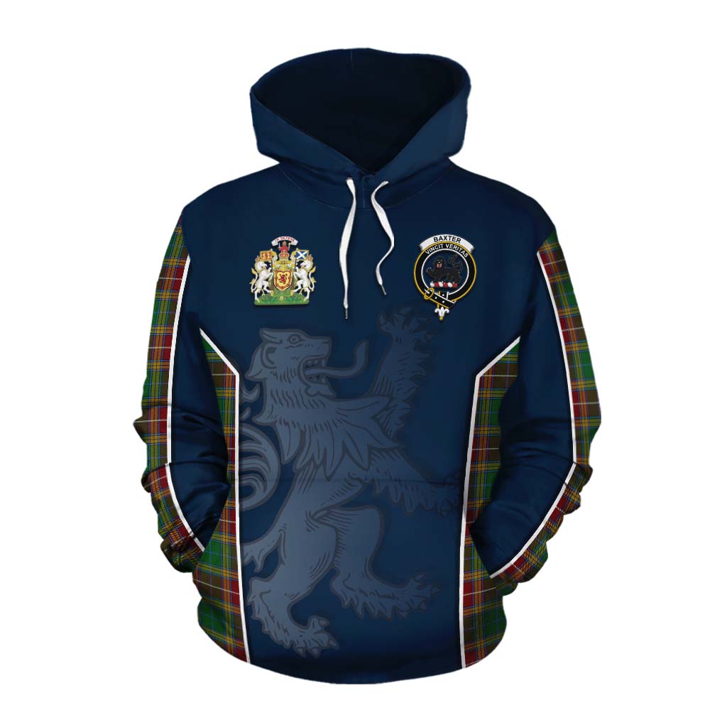 Tartan Vibes Clothing Baxter Tartan Cotton Hoodie with Family Crest and Lion Rampant Vibes Sport Style