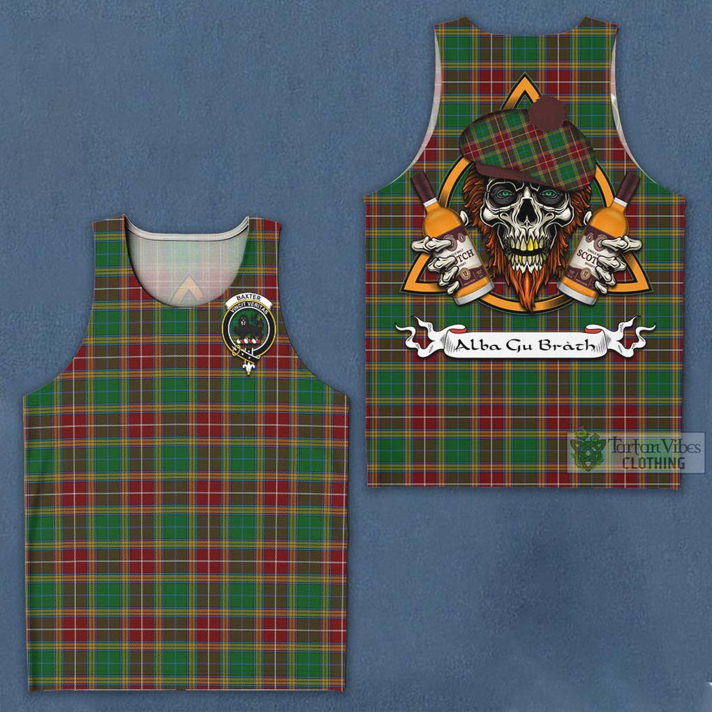 Tartan Vibes Clothing Baxter Tartan Men's Tank Top with Family Crest and Bearded Skull Holding Bottles of Whiskey