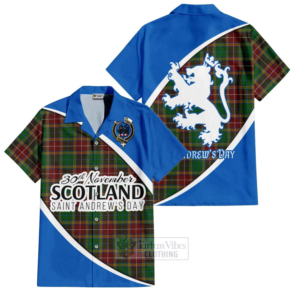 Tartan Vibes Clothing Baxter Family Crest Tartan Short Sleeve Button Shirt Celebrate Saint Andrew's Day in Style