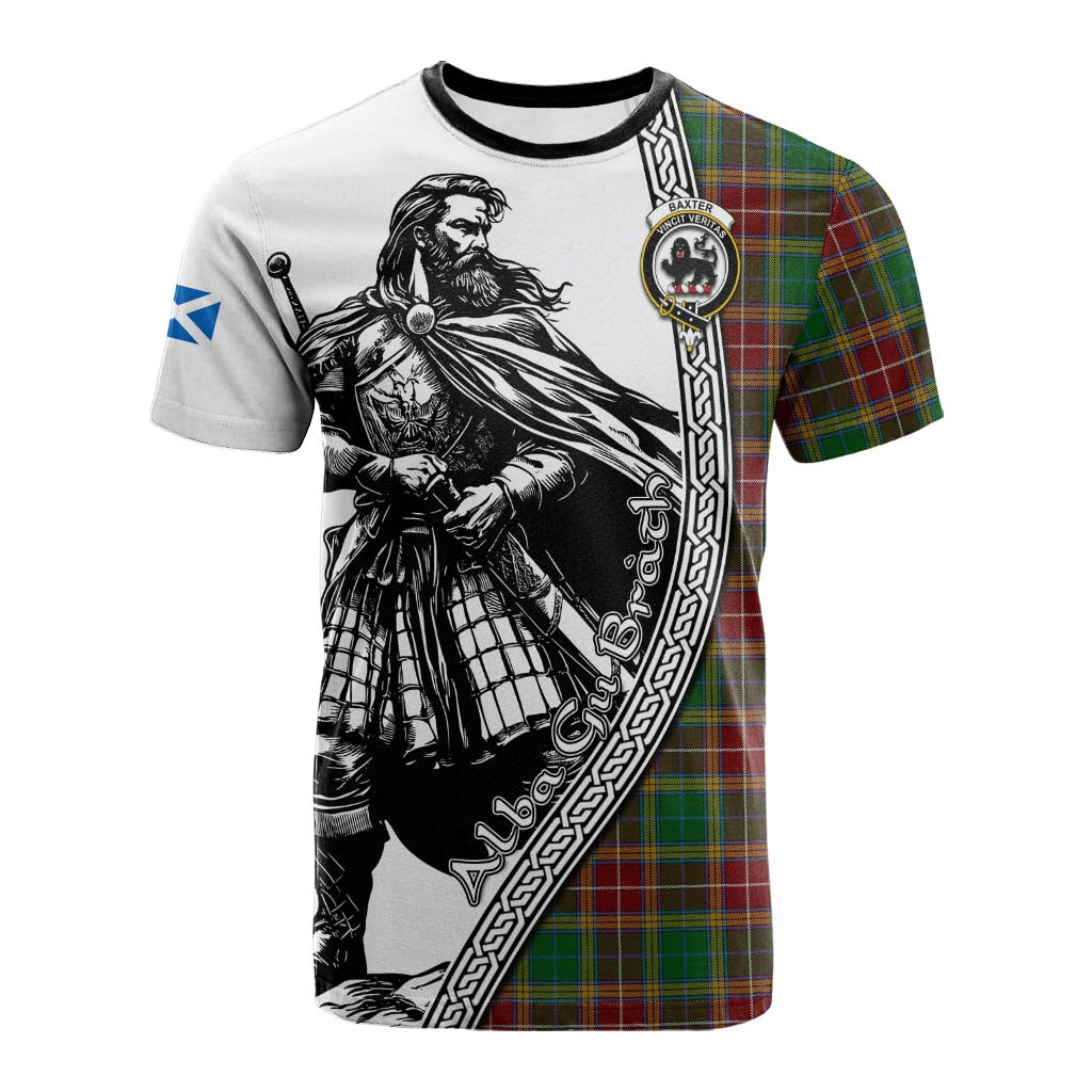 Baxter Tartan Clan Crest Cotton T-shirt with Highlander Warrior Celtic Style