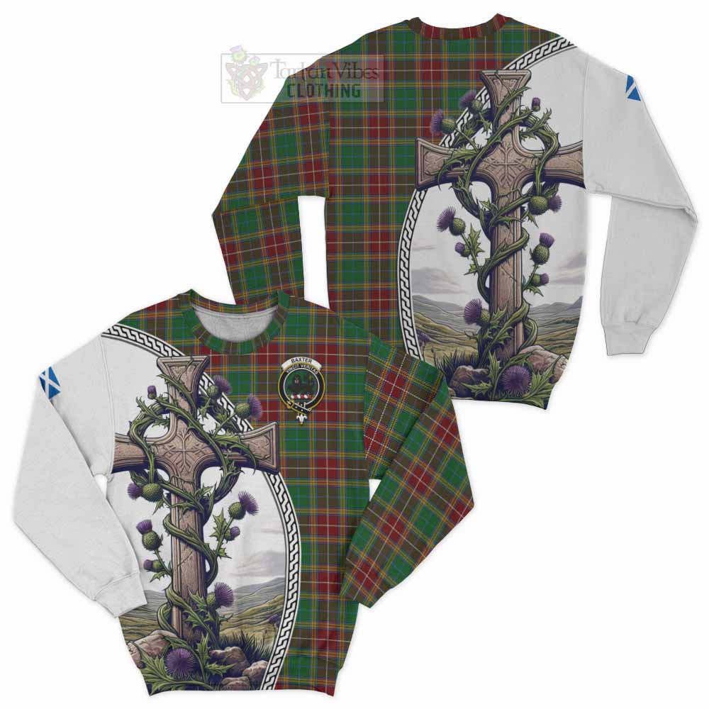 Tartan Vibes Clothing Baxter Tartan Sweatshirt with Family Crest and St. Andrew's Cross Accented by Thistle Vines