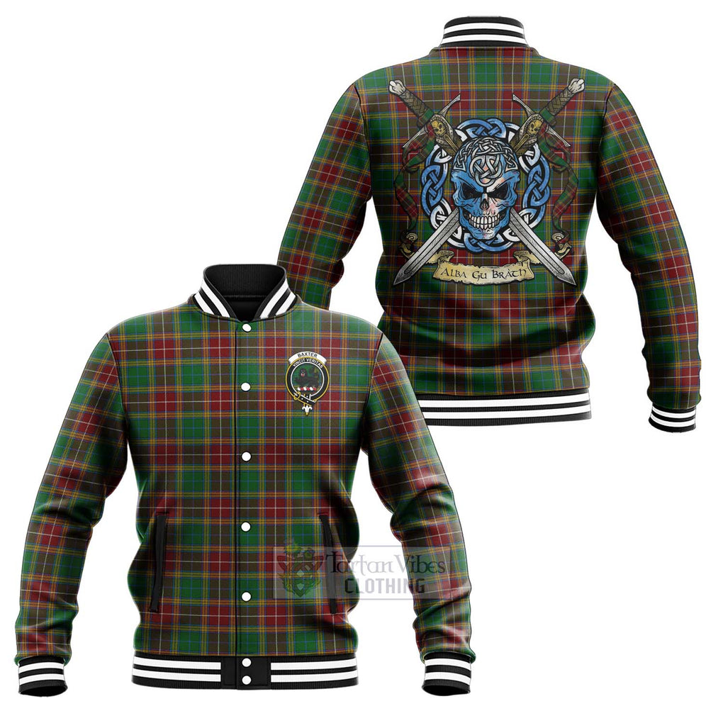 Tartan Vibes Clothing Baxter Tartan Baseball Jacket with Family Crest Celtic Skull Style