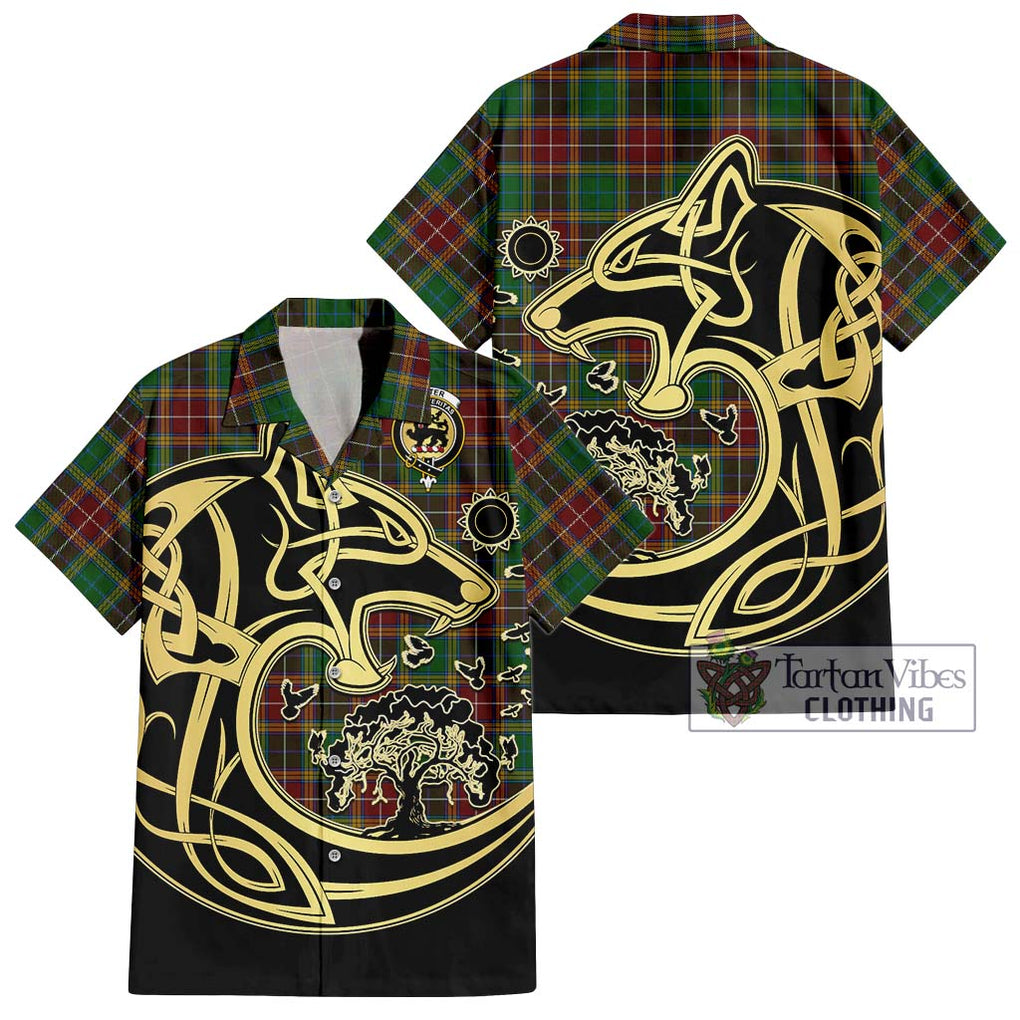 Baxter Tartan Short Sleeve Button Shirt with Family Crest Celtic Wolf Style Kid - Tartan Vibes Clothing