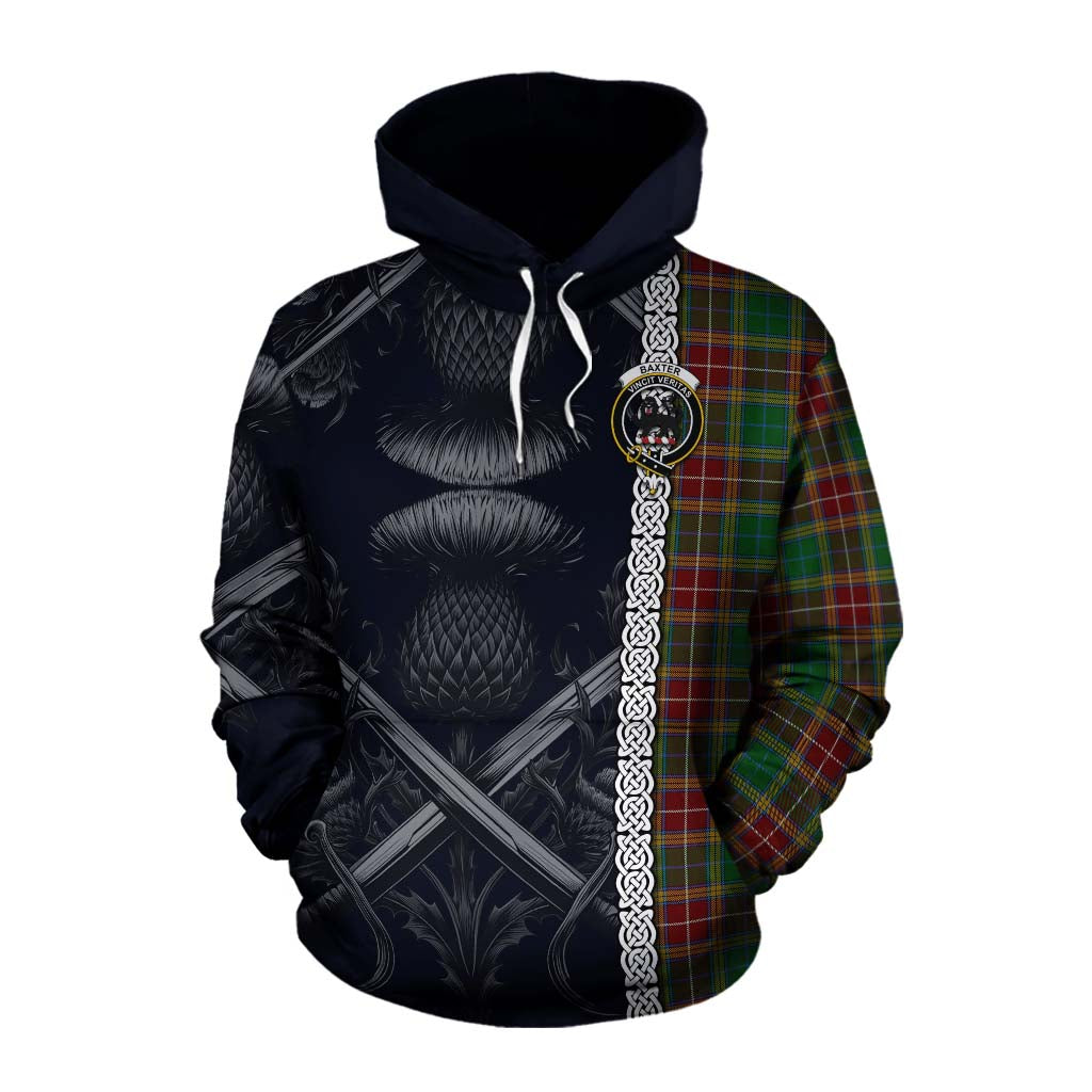 Tartan Vibes Clothing Baxter Tartan Cotton Hoodie with Family Crest Cross Sword Thistle Celtic Vibes