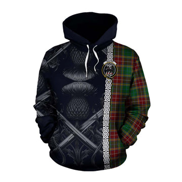 Baxter Tartan Cotton Hoodie with Family Crest Cross Sword Thistle Celtic Vibes