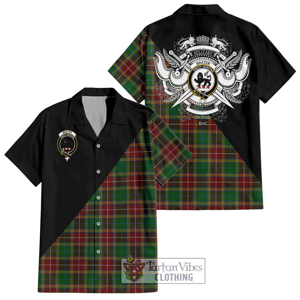 Baxter Tartan Short Sleeve Button Shirt with Family Crest and Military Logo Style Kid - Tartanvibesclothing Shop