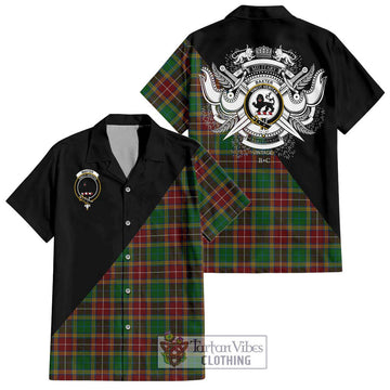 Baxter Tartan Short Sleeve Button Shirt with Family Crest and Military Logo Style