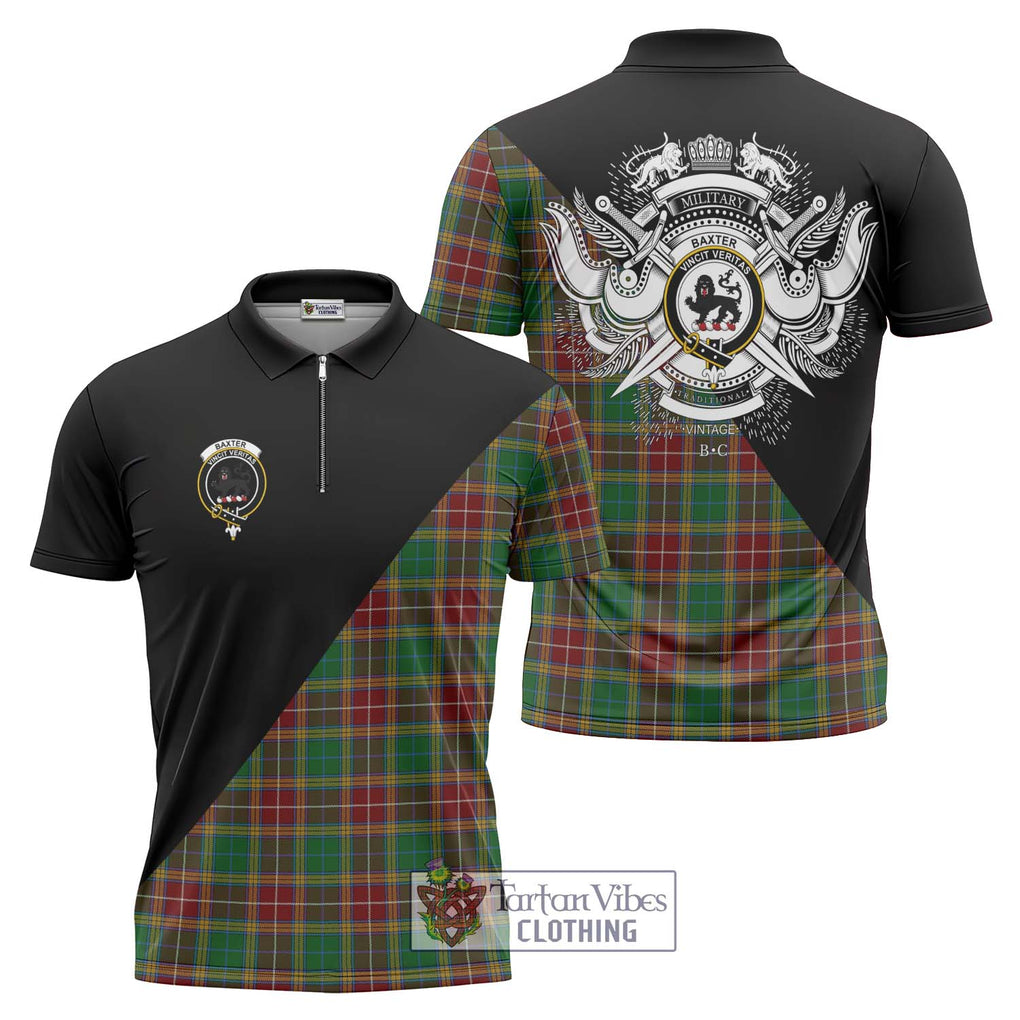 Baxter Tartan Zipper Polo Shirt with Family Crest and Military Logo Style Unisex - Tartanvibesclothing Shop