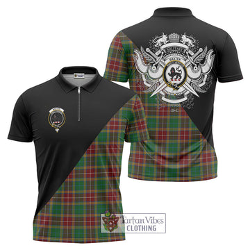 Baxter Tartan Zipper Polo Shirt with Family Crest and Military Logo Style