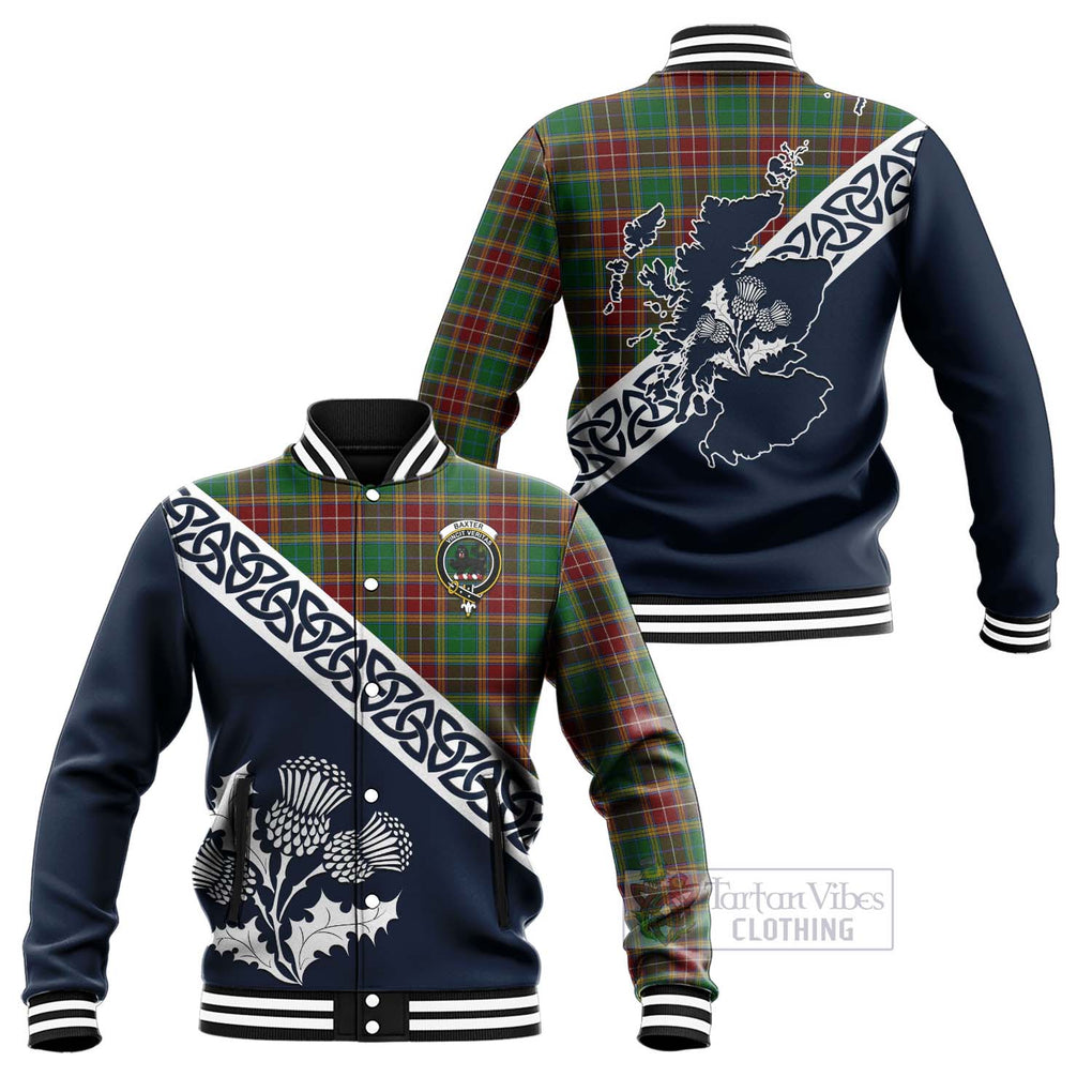 Tartan Vibes Clothing Baxter Tartan Baseball Jacket Featuring Thistle and Scotland Map