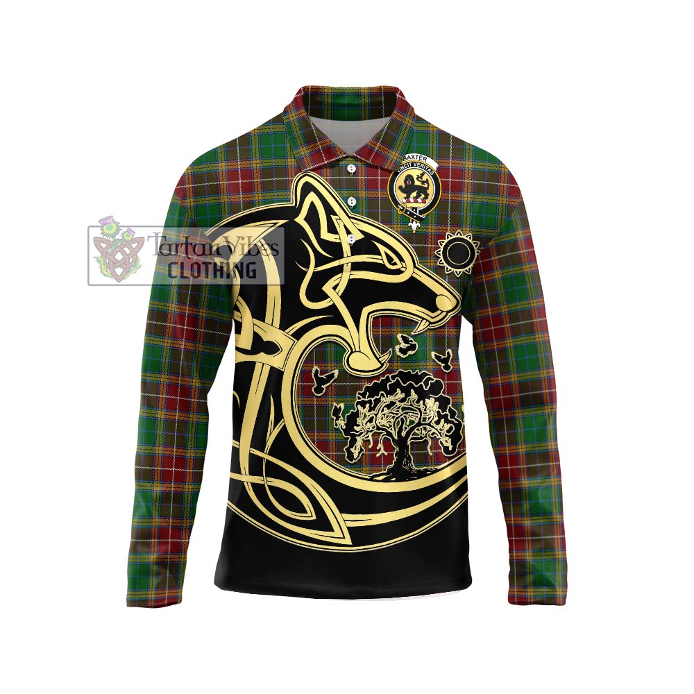 Baxter Tartan Long Sleeve Polo Shirt with Family Crest Celtic Wolf Style Unisex - Tartanvibesclothing Shop