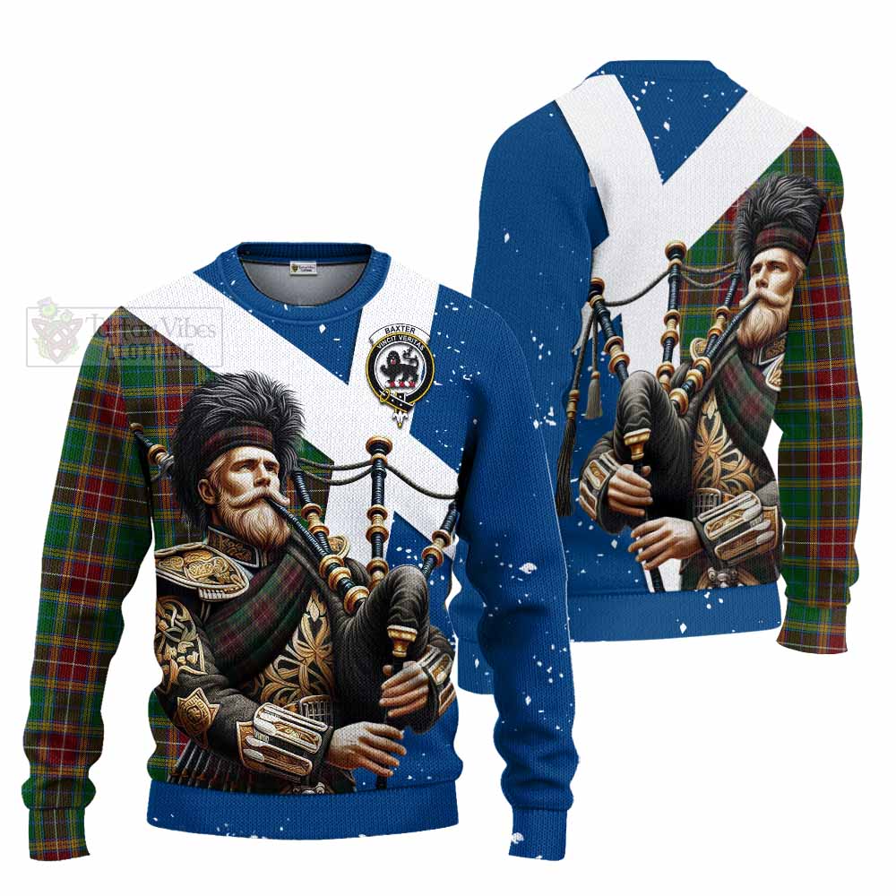 Tartan Vibes Clothing Baxter Tartan Knitted Sweater with Family Crest Scottish Bagpiper Vibes