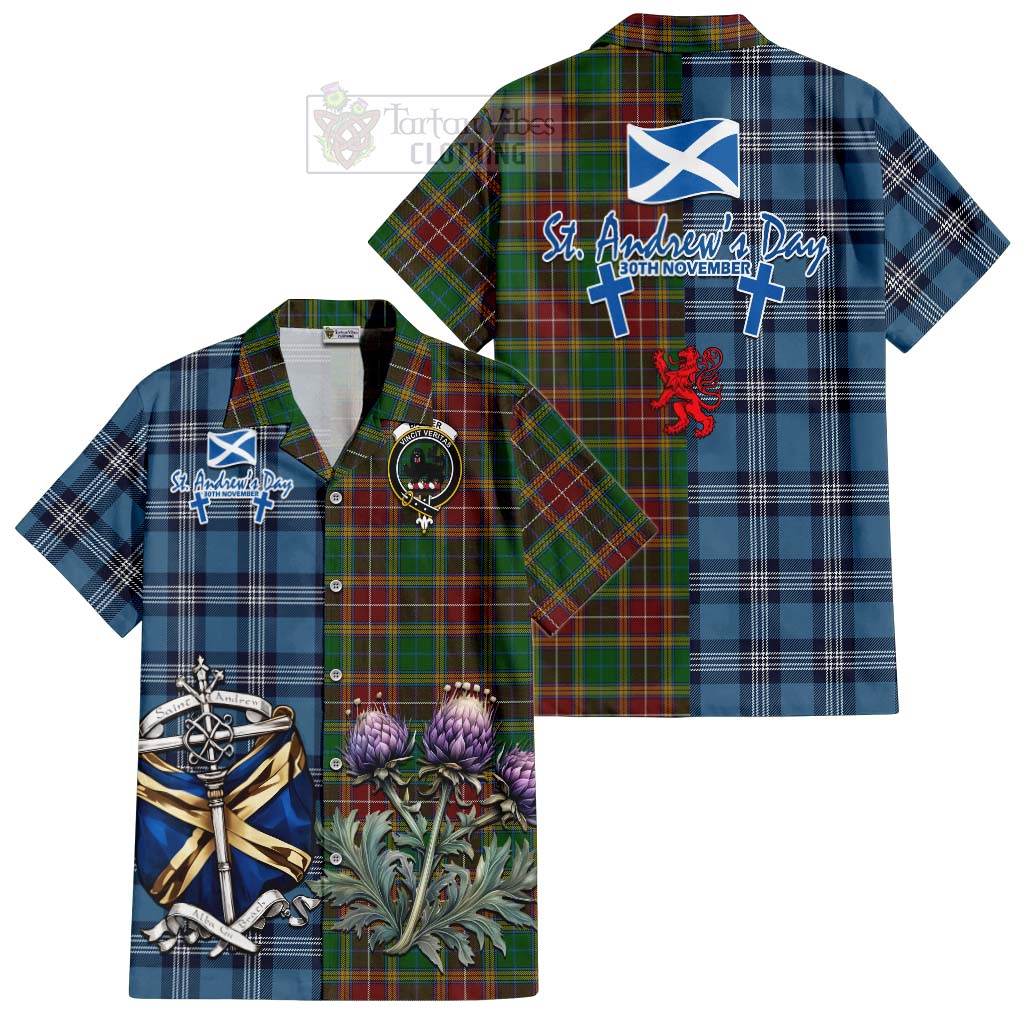 Tartan Vibes Clothing Baxter Tartan Short Sleeve Button Shirt Happy St. Andrew's Day Half Tartan Style