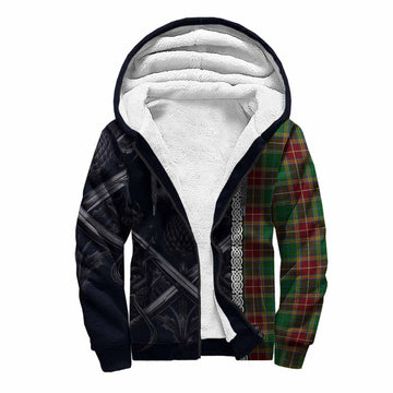 Baxter Tartan Sherpa Hoodie with Family Crest Cross Sword Thistle Celtic Vibes