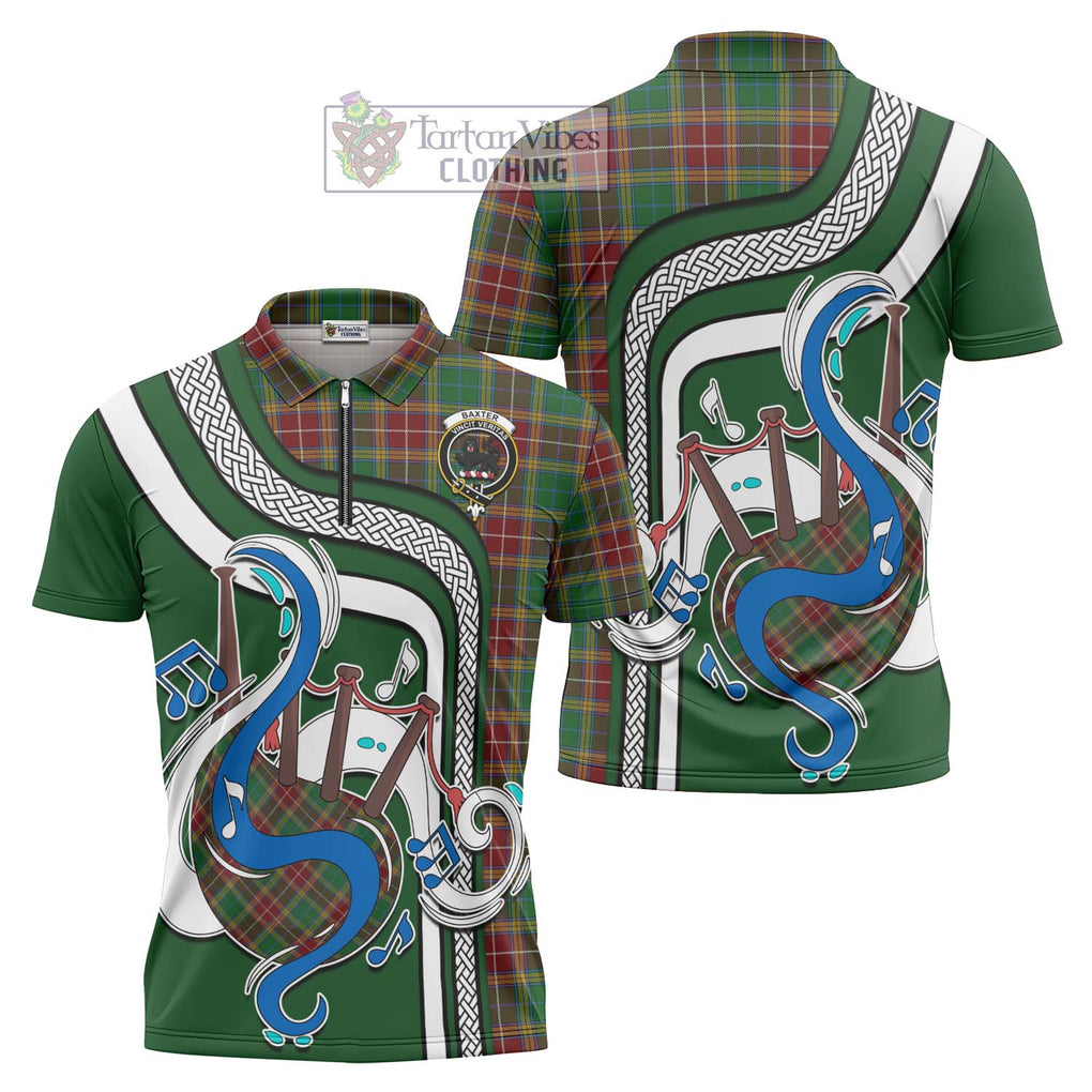 Baxter Tartan Zipper Polo Shirt with Epic Bagpipe Style Unisex - Tartanvibesclothing Shop