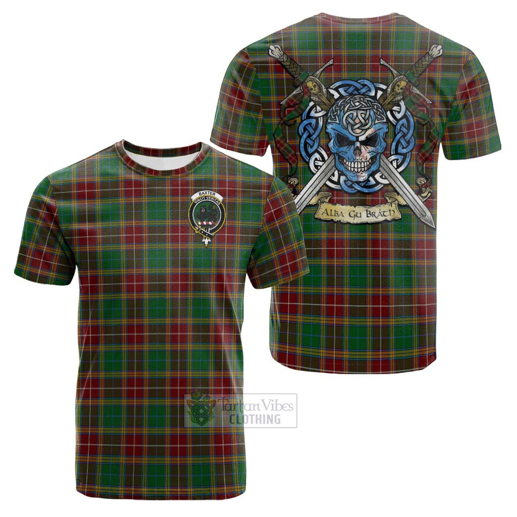 Tartan Vibes Clothing Baxter Tartan Cotton T-shirt with Family Crest Celtic Skull Style