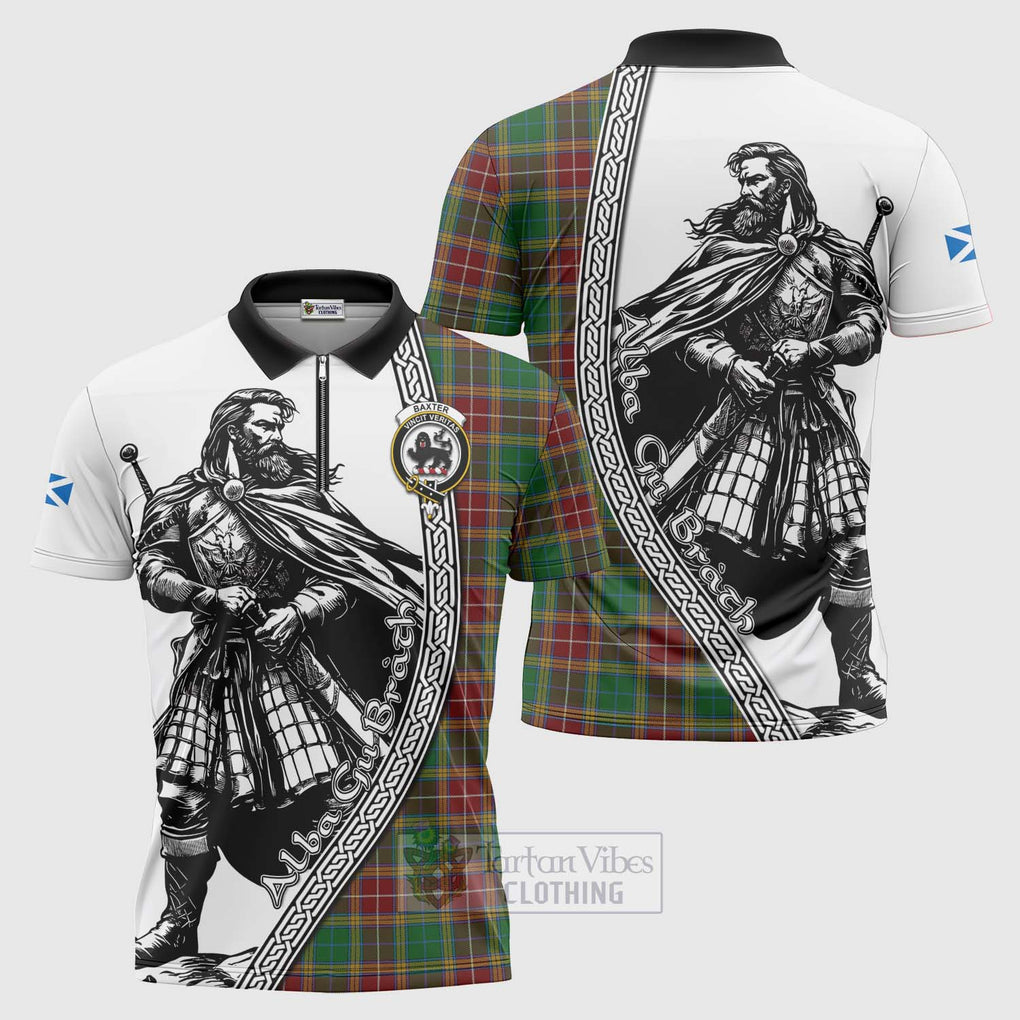 Tartan Vibes Clothing Baxter Tartan Clan Crest Zipper Polo Shirt with Highlander Warrior Celtic Style