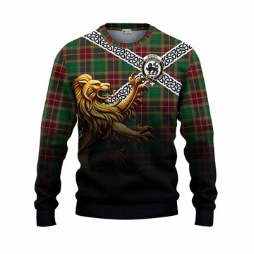 Baxter Crest Tartan Knitted Sweater with Golden Lion Emblem Celtic Style Unisex - Tartan Vibes Clothing