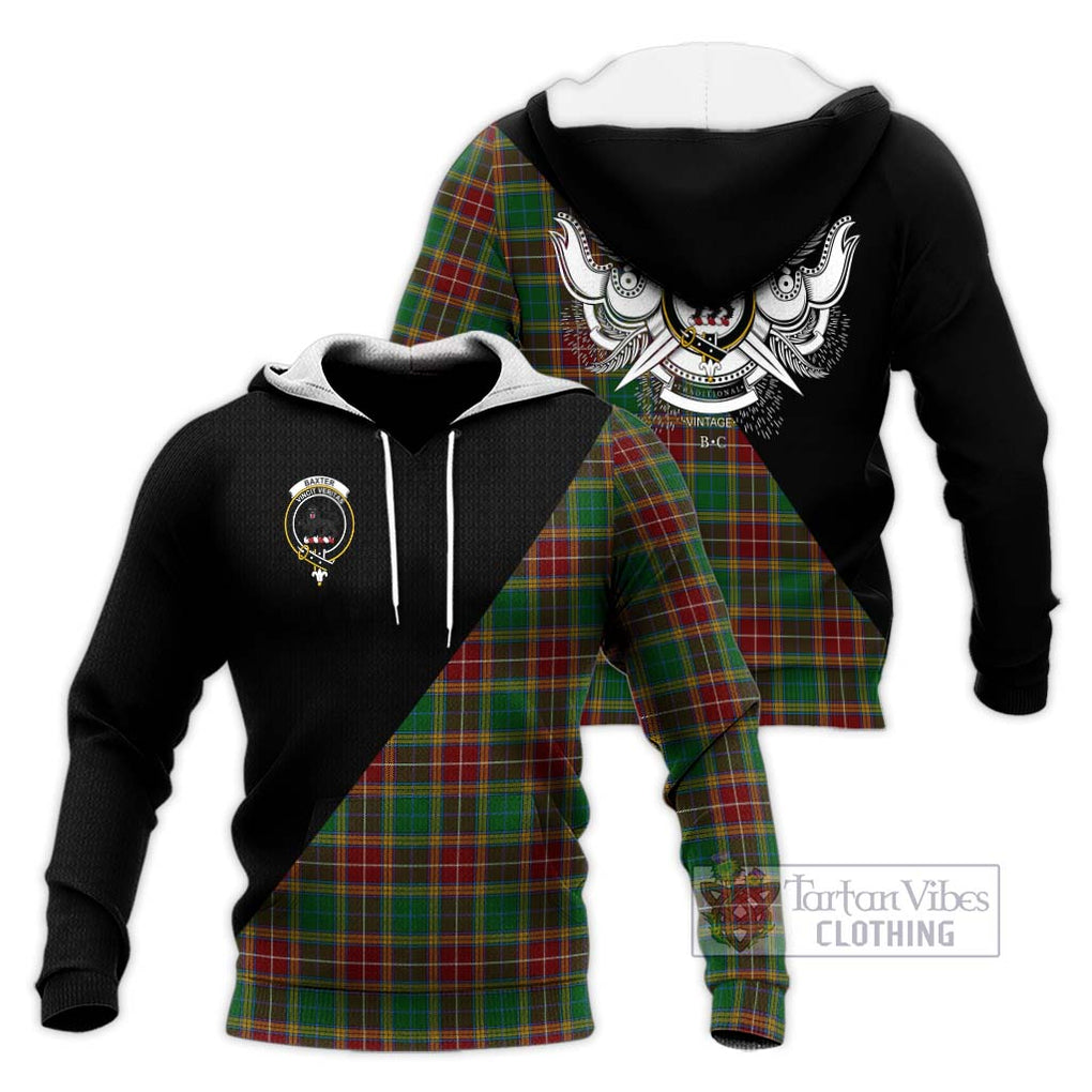 Baxter Tartan Knitted Hoodie with Family Crest and Military Logo Style Unisex Knitted Pullover Hoodie - Tartan Vibes Clothing