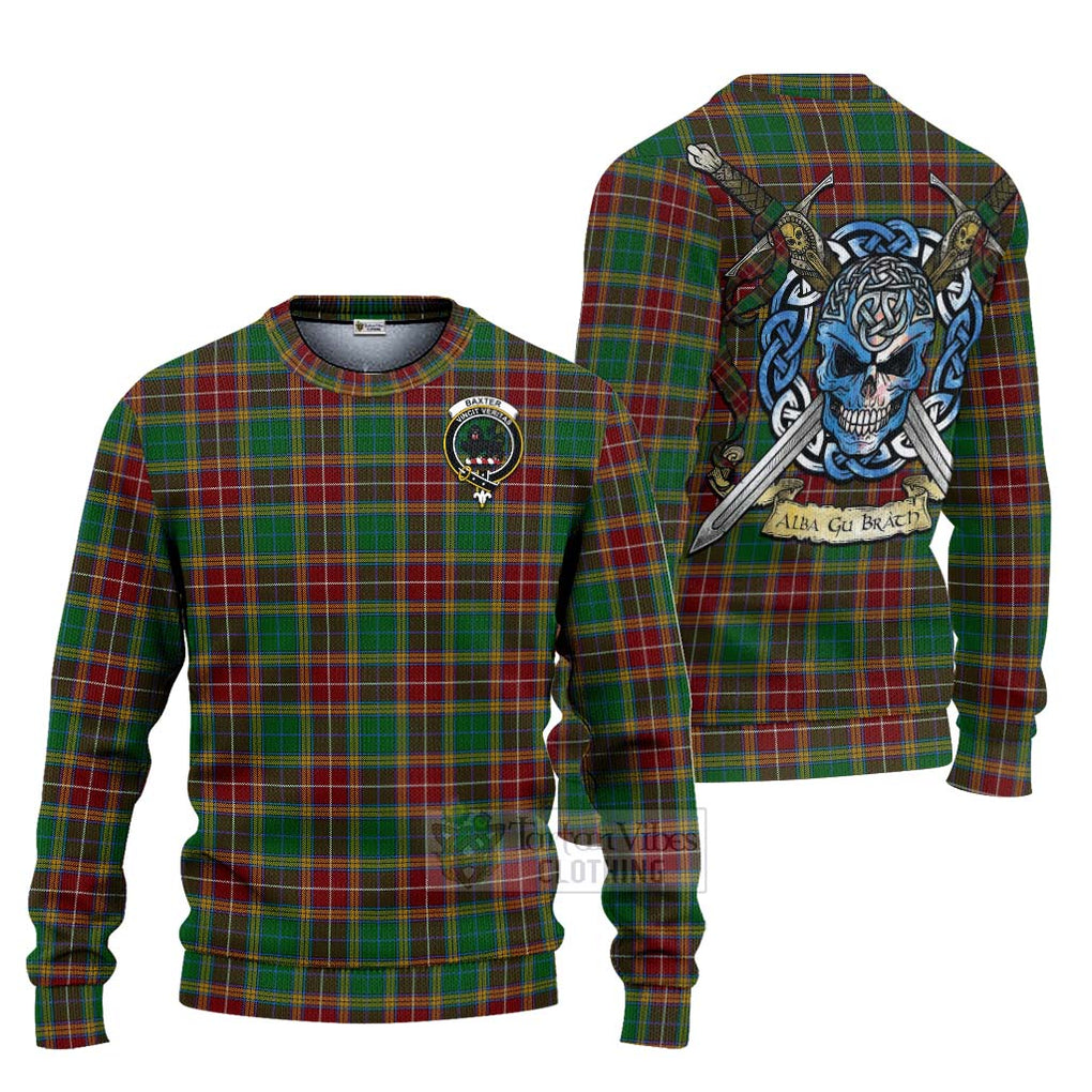 Tartan Vibes Clothing Baxter Tartan Knitted Sweater with Family Crest Celtic Skull Style