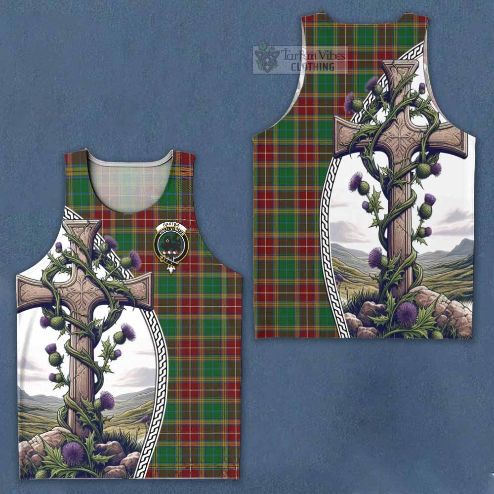 Tartan Vibes Clothing Baxter Tartan Men's Tank Top with Family Crest and St. Andrew's Cross Accented by Thistle Vines