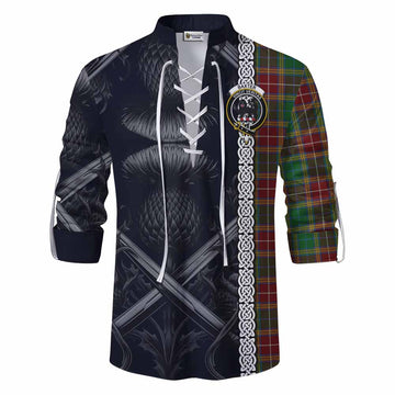 Baxter Tartan Ghillie Kilt Shirt with Family Crest Cross Sword Thistle Celtic Vibes