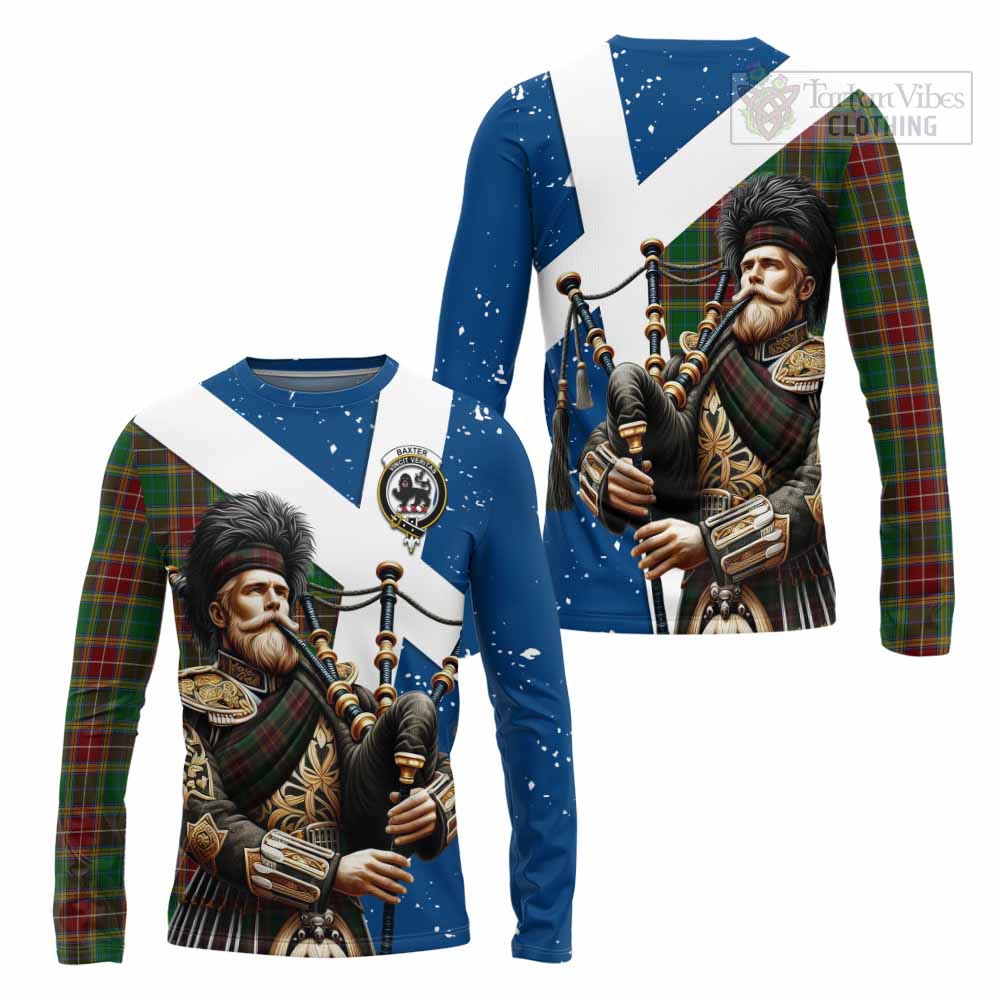 Tartan Vibes Clothing Baxter Tartan Long Sleeve T-Shirt with Family Crest Scottish Bagpiper Vibes