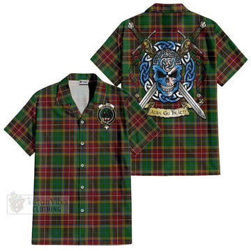 Baxter Tartan Short Sleeve Button Shirt with Family Crest Celtic Skull Style