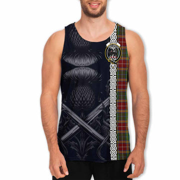 Baxter Tartan Men's Tank Top with Family Crest Cross Sword Thistle Celtic Vibes