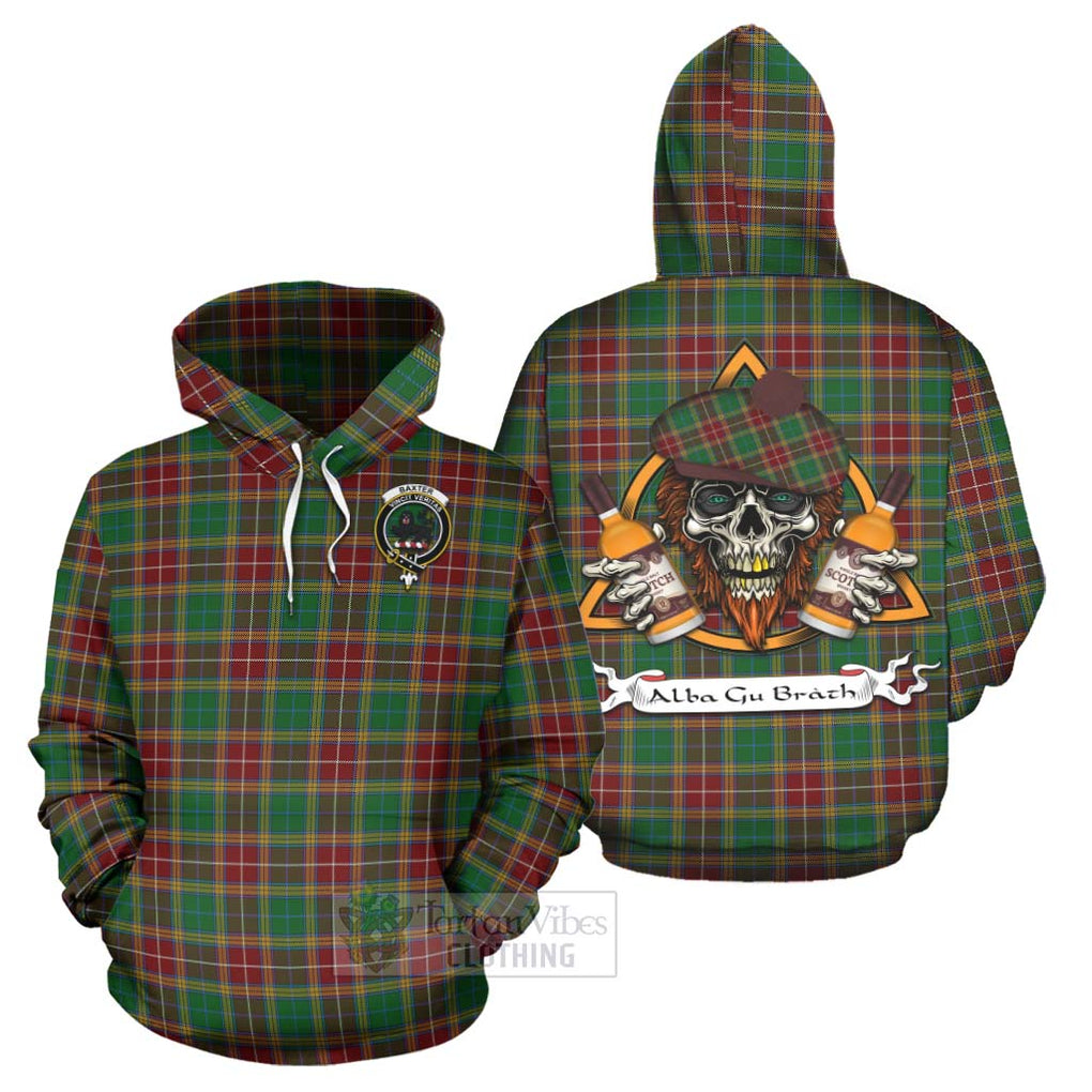 Tartan Vibes Clothing Baxter Tartan Hoodie with Family Crest and Bearded Skull Holding Bottles of Whiskey