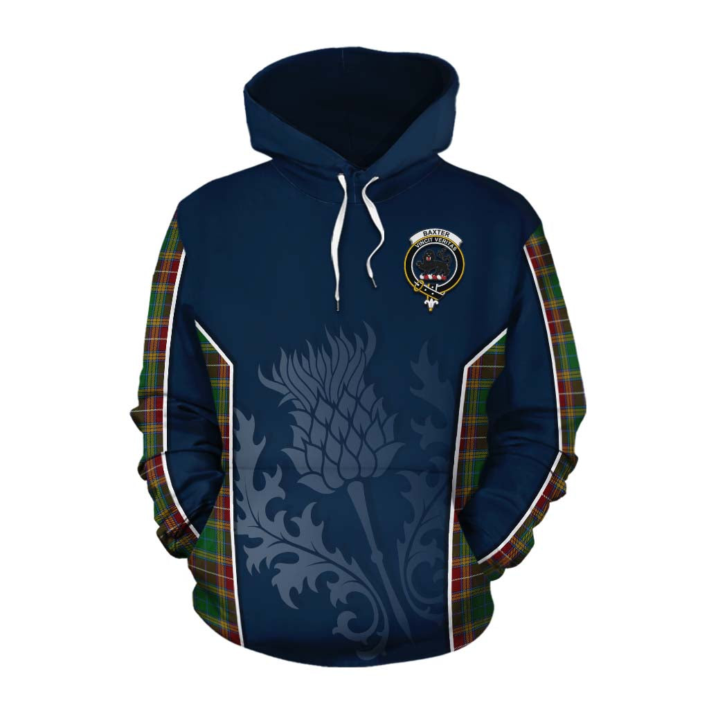 Tartan Vibes Clothing Baxter Tartan Cotton Hoodie with Family Crest and Scottish Thistle Vibes Sport Style