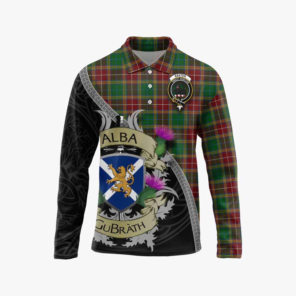 Baxter Tartan Family Crest Long Sleeve Polo Shirt Lion Rampant Royal Thistle Shield Celtic Inspired Unisex - Tartan Vibes Clothing