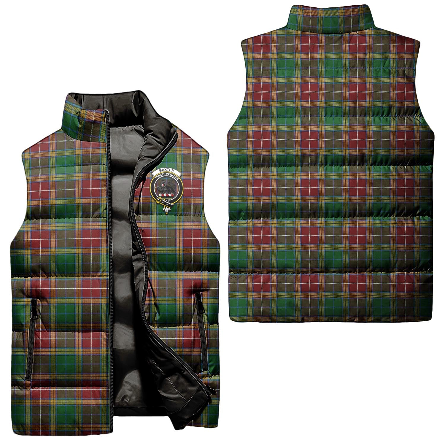 Baxter Tartan Sleeveless Puffer Jacket with Family Crest Unisex - Tartanvibesclothing