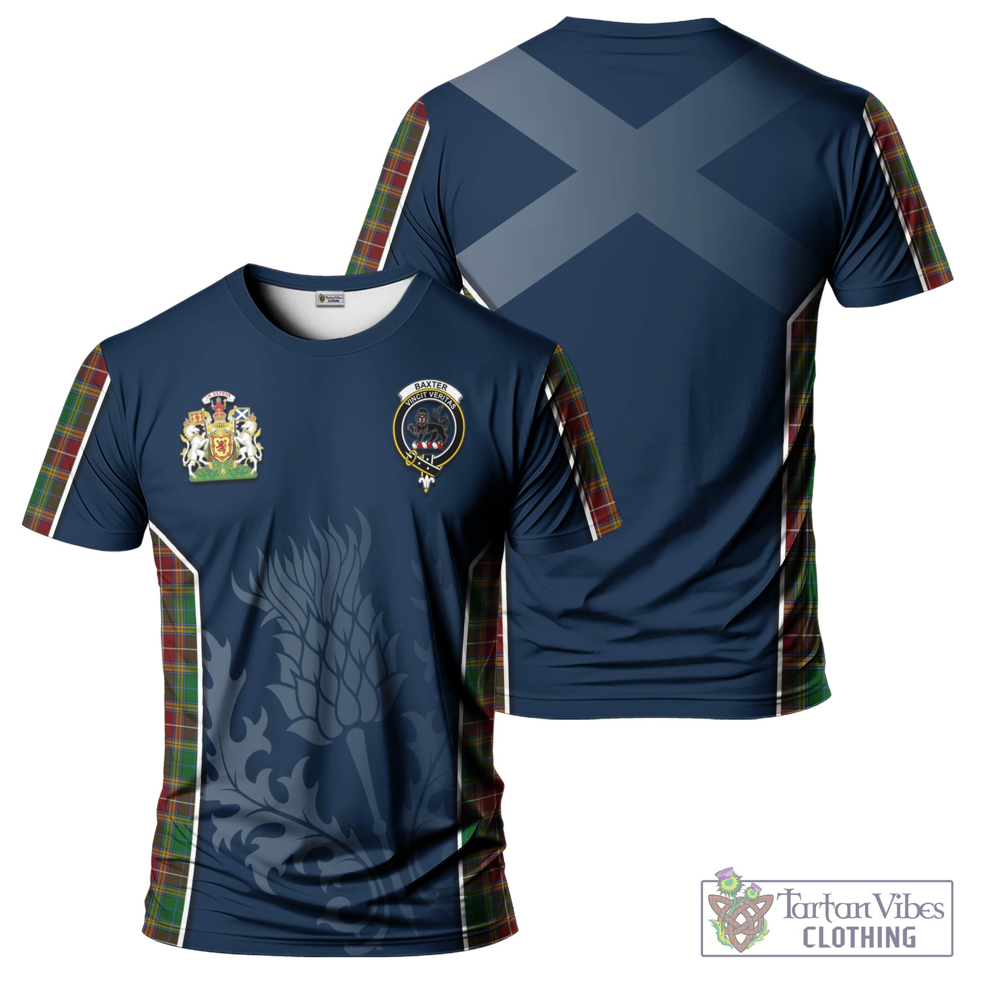 Tartan Vibes Clothing Baxter Tartan T-Shirt with Family Crest and Scottish Thistle Vibes Sport Style