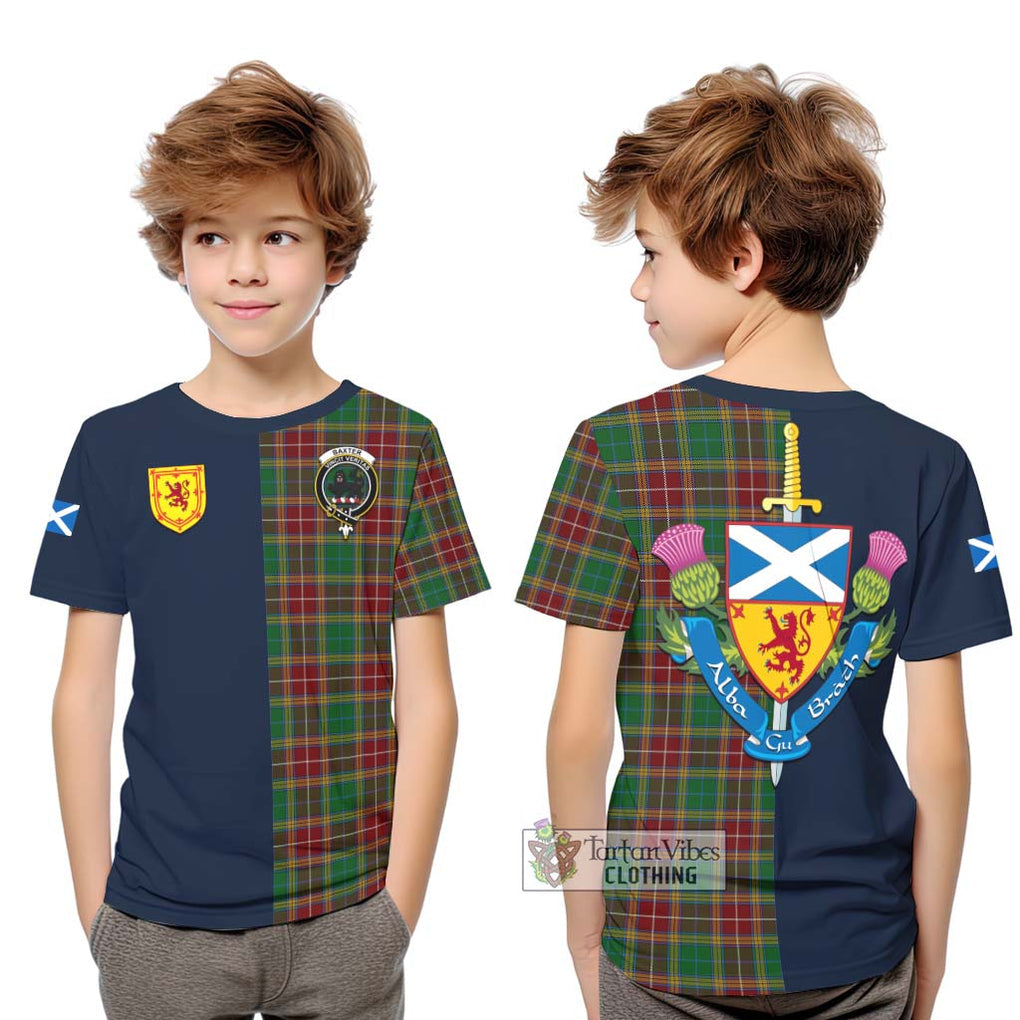 Tartan Vibes Clothing Baxter Tartan Kid T-Shirt with Scottish Lion Royal Arm Half Style