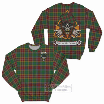 Baxter Tartan Sweatshirt with Family Crest and Bearded Skull Holding Bottles of Whiskey