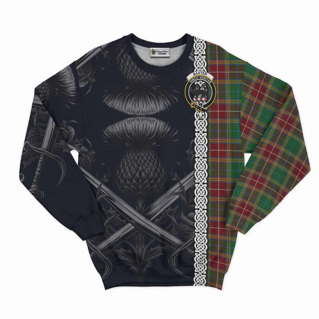 Tartan Vibes Clothing Baxter Tartan Sweatshirt with Family Crest Cross Sword Thistle Celtic Vibes