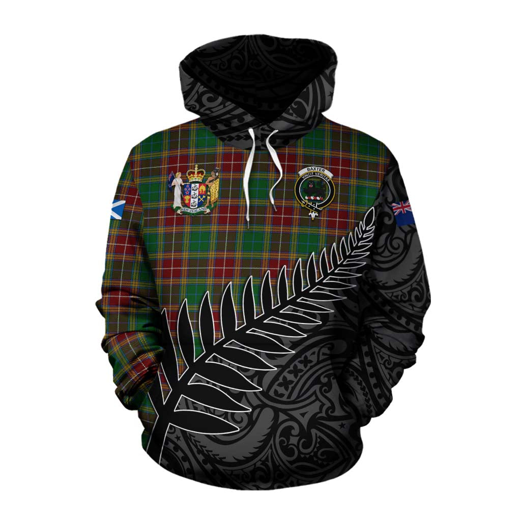 Tartan Vibes Clothing Baxter Crest Tartan Cotton Hoodie with New Zealand Silver Fern Half Style