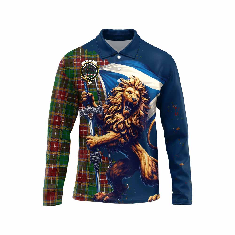 Tartan Vibes Clothing Baxter Tartan Family Crest Long Sleeve Polo Shirt with Scottish Majestic Lion