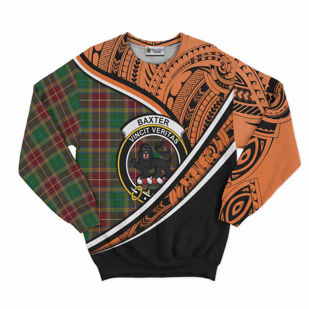 Tartan Vibes Clothing Baxter Crest Tartan Sweatshirt with Maori Tattoo Style - Orange Version