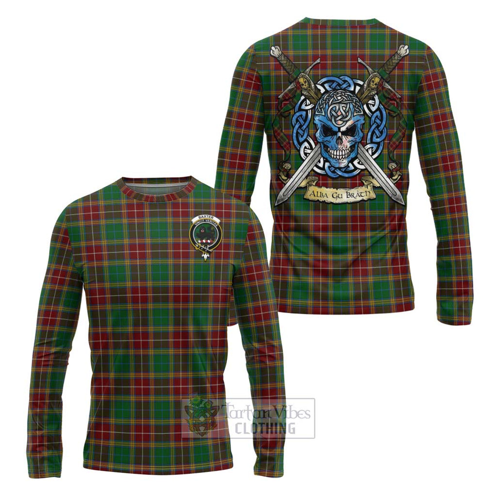 Tartan Vibes Clothing Baxter Tartan Long Sleeve T-Shirt with Family Crest Celtic Skull Style